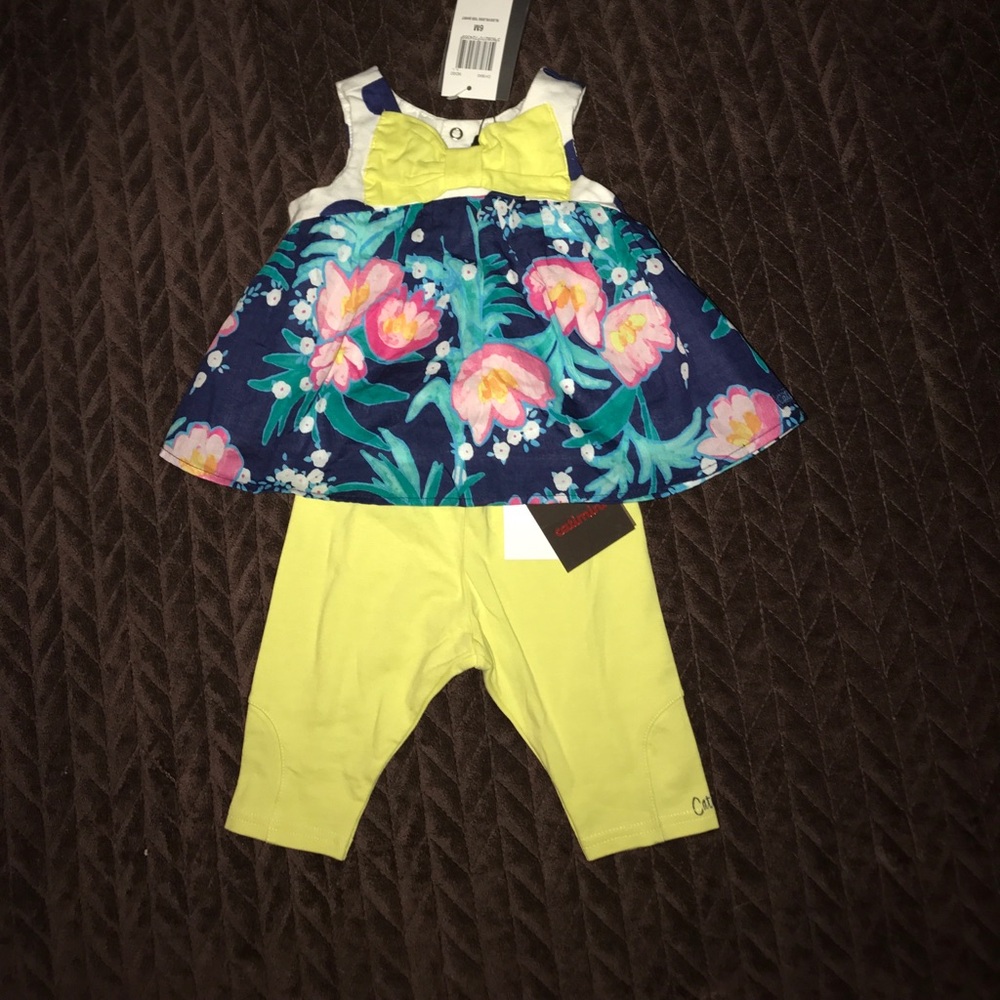 Catimini outfit floral green blue 6 months bow